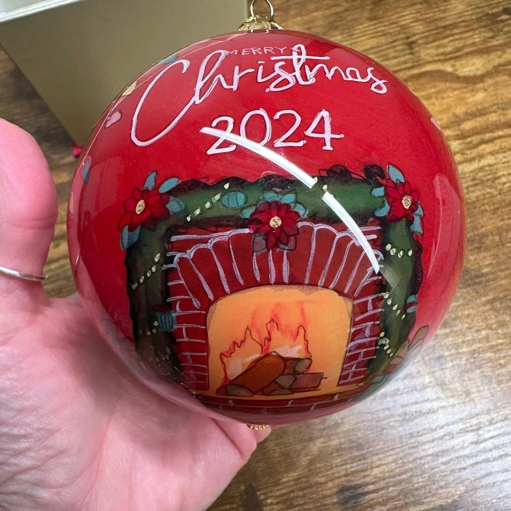 Pier 1 Li Bien‎ 2024 Christmas Ornament Hand Painted Glass Santa Snowman Red Box